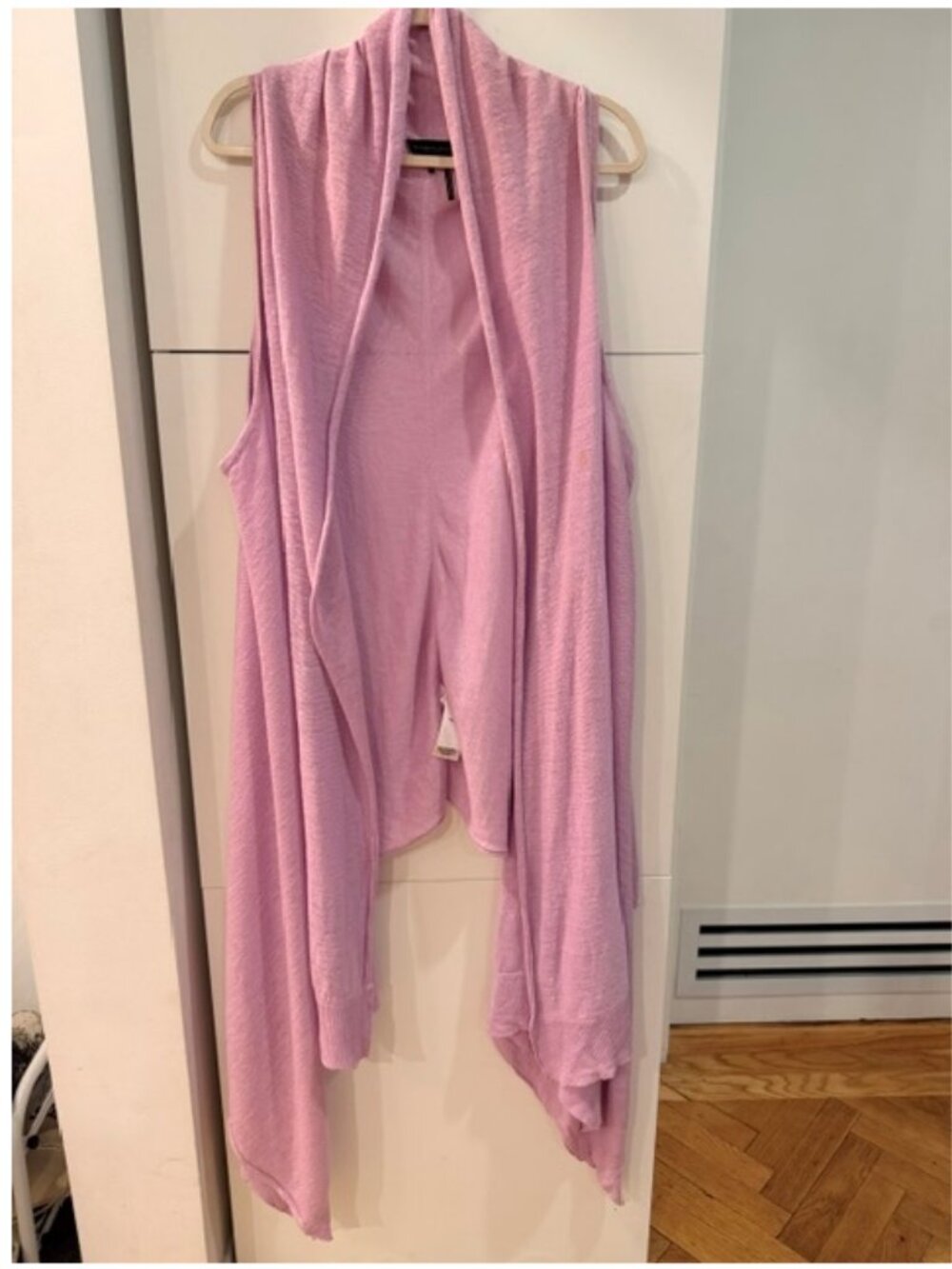 Donna Karan 100% Linen Sleeveless Open Front Cardigan Infinity Wrap Pink M/L